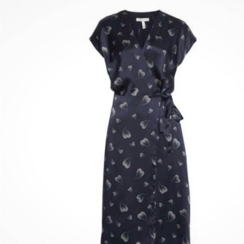 Joie Navy Blue Heart Print Silk wrap dress XS